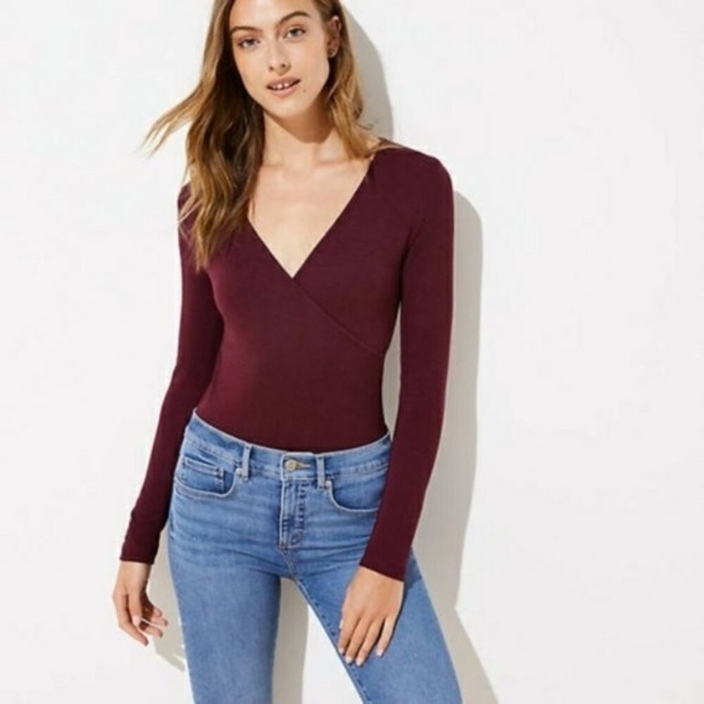 Ann Taylor LOFT Outlet Faux Wrap Bodysuit S